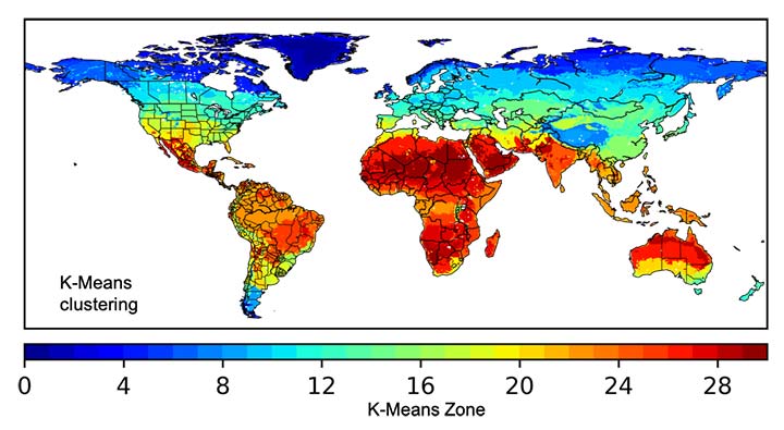 A map of the world showing climate zones