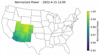 normalized power data in Arizona, Utah, Colorado, and New Mexico U.S. map showing normalized power data in Arizona, Utah, Colorado, and New Mexico